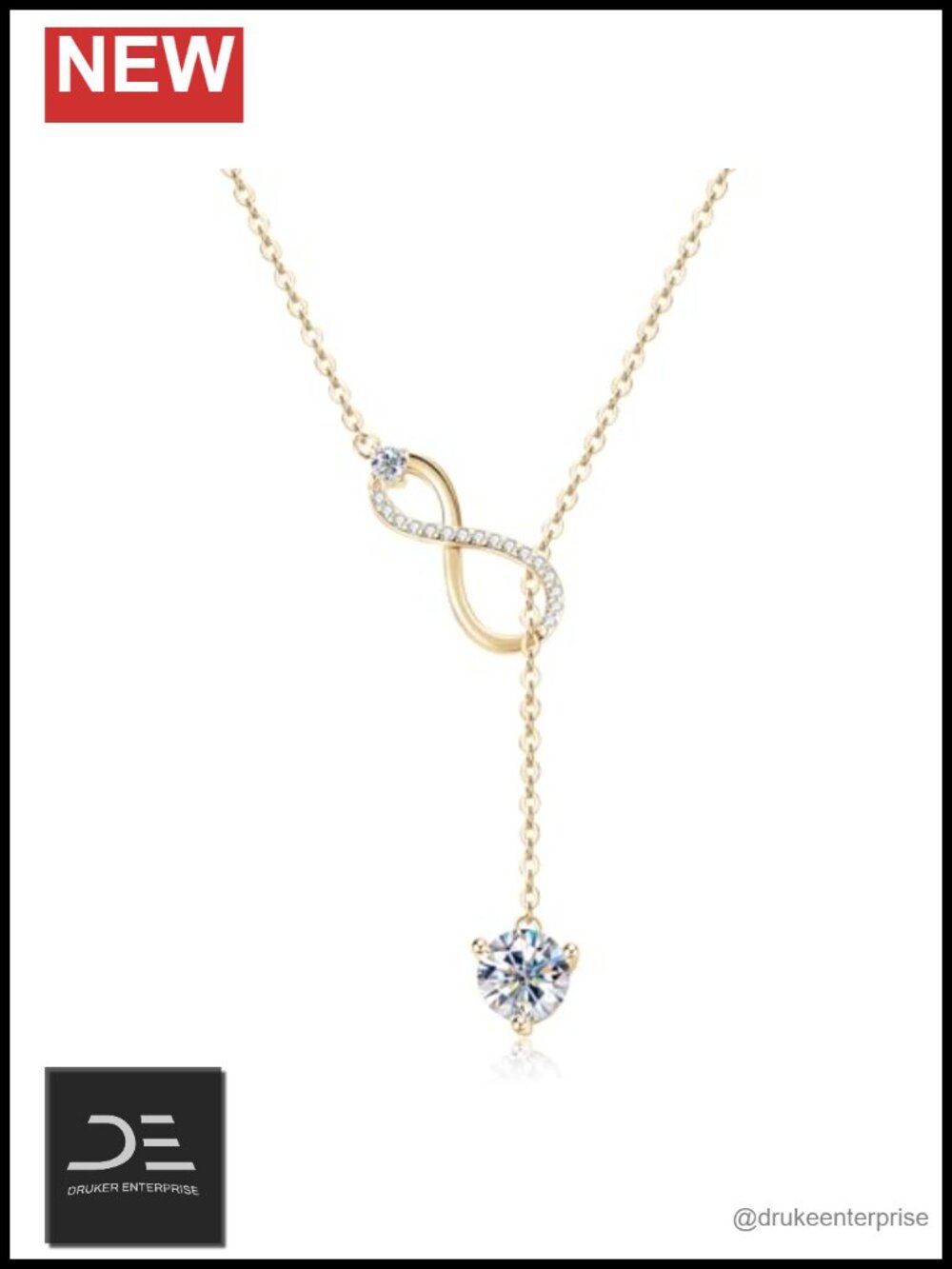 925 Sterling Silver Moissanite Infinity Y Necklace, 1.26 CT